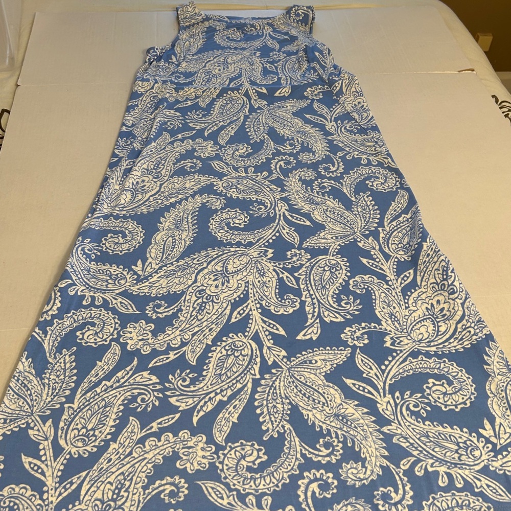 J Jill Wearever Collection Blue & White Paisley Maxi Tank Dress Size S Petite - Picture 11 of 13
